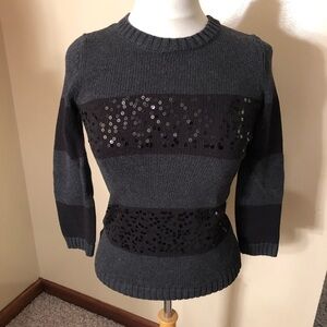 LOFT Charcoal Gray With Black Sequins Sweater Sz XS EUC